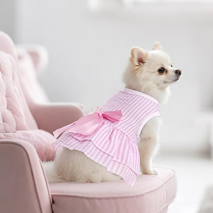 2 Pieces Dog Dresses Puppy Dogs Clothes Bowknot Cat Clothes Outfit Cat Dress for Small Dog Girl Pet Puppy (Pink Green, X-Small)