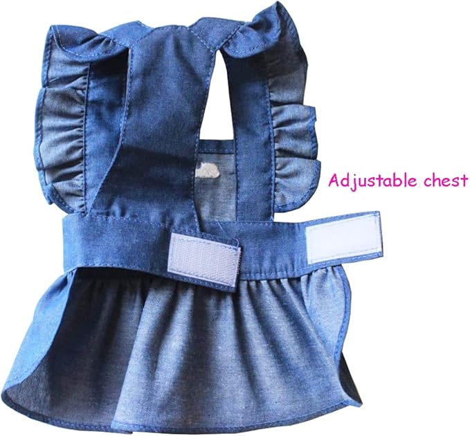 ANIAC Dog Denim Dresses for Small Medium Dogs Puppy Girl Clothes with Leash Ring Summer Cat Apparel with D-Ring Pet Dog Walking Harness Dress(Blue-2,Large)