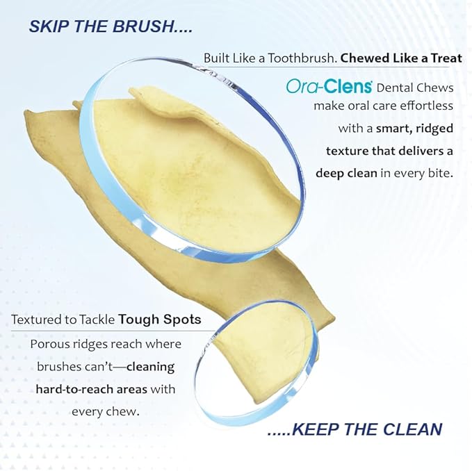 Oral Hygiene Chews for Large Dogs-Enzymatic Dental Treats for Daily Oral Care, Cleans Teeth and Freshens Breath, Reduces Plaque, Bacteria and Tartar Build Up Without Brushing-30 Chews