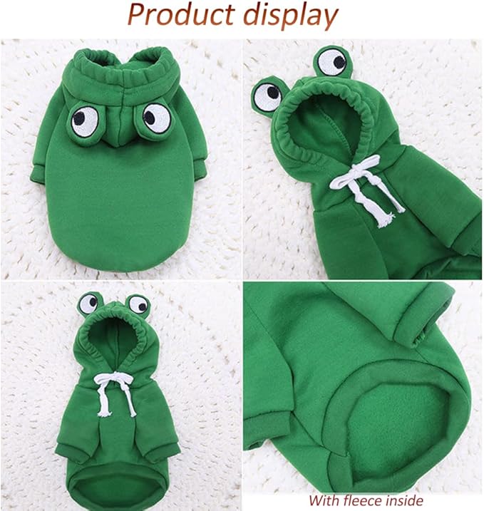 Happy Dog Hoodies Funny Dog Clothes for Small Dog Girl Boy Hooded Puppy Sweatshirt Coat Winter Cat Outfit Halloween Dog Frog Costume for Kitten Chihuahua Pomeranian Yorkie (Green, X-Large)