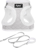 PUPTECK Plush Dog Harness and Leash Set for Small Medium Dogs No Pull Step-in Soft Mesh Puppy Cat Winter Vest Harnesses Reflective at Night Warm, Plush Grey, XS