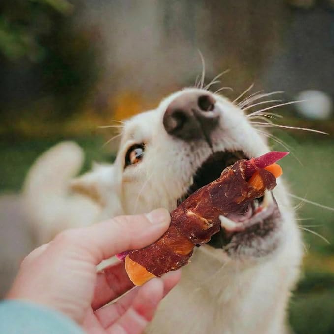 Dog Jerky Treats Duck Wrapped Orange Purple Sweet Potato, Healthy Dog Snacks High Protein Low Fat, Soft Chews Eliminates Tears, Training Rewards Treats for Small Medium Large Breeds,10.58 oz