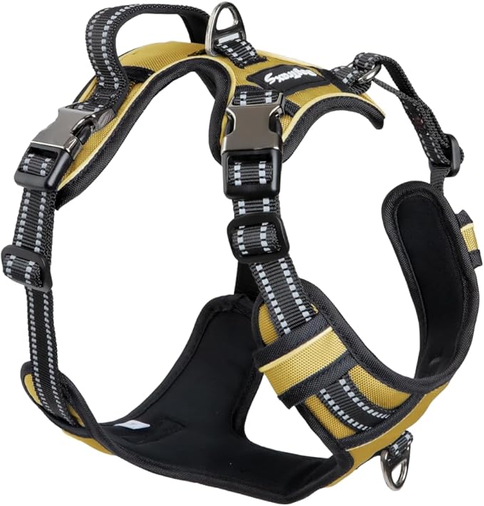 DogTraxs Dog Harness for Medium Dogs - No Pull Front Clip, Adjustable Step in Reflective Vest with Metal Buckles - Biscuit Brown