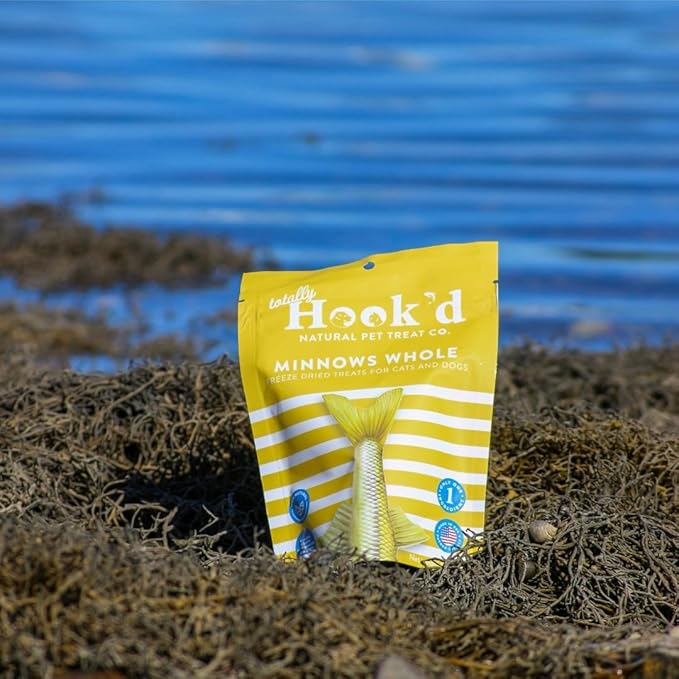 Totally Hook'd Freeze‑Dried Single‑Ingredient Treats, High‑Protein Omega-3 Training Snack for Dogs & Cats (2 Ounce, Minnows)