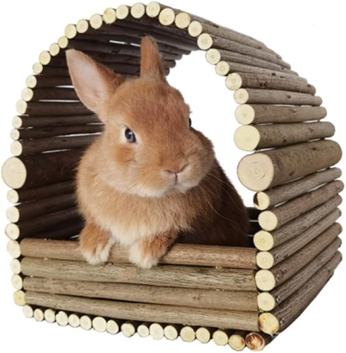 Large Wooden Rabbit Nest Bunny House and Hideouts Small Animal Play Hideaway Hut for Indoor Adult Rabbit Guinea Pig Chinchilla Habitat (Arch)