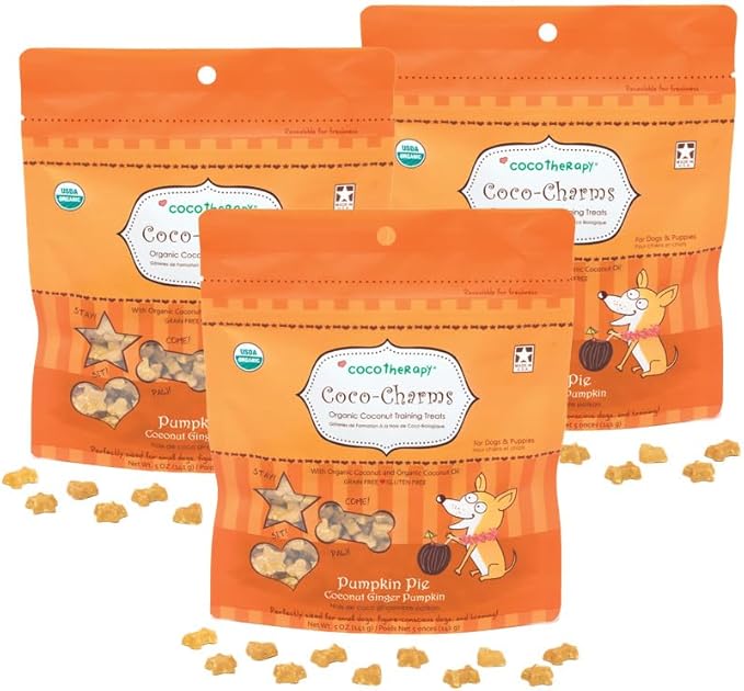 CocoTherapy Pumpkin Pie Coco-Charms Dog Training Treats, 5 Ounces Each, Supports Digestive Health, Made in The USA