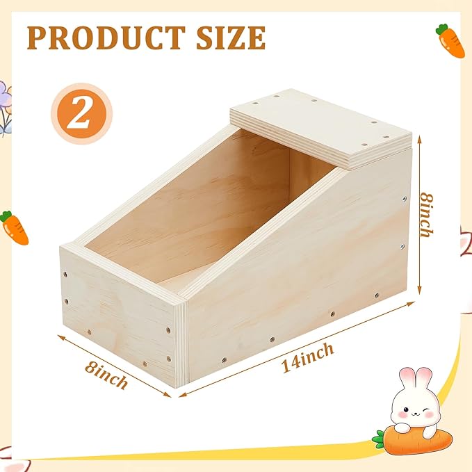 Maxcheck 2 Pack Wood Rabbit Nesting Box, 14x8x8 Inch Wooden Hutch Hideout for Breeding, Natural Burrow Den Alternative for Rabbits & Small Animals