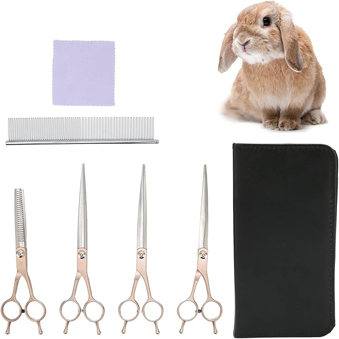Pet Grooming Kit Stainless Steel Professional Pet Hair Trimming Scissors Set with Comb Storage Bag for Dogs Cats Rabbits Hamsters 7 Inch