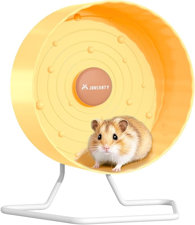 8.4" Silent Hamster Wheel, Non-Slip Track, Exercise, Release Stress, Relieve Anxiety, Adjustable Height Stand, for Syrian Dwarf Hamster, Gerbil, Mice, Other Small Medium Sized Pets, Yellow