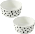 UBEE 6.5 inch Dog Bowls Set of 2, Ceramic Dog Food Water Bowl Dish with Paw Pattern, Pet Food Water Dishes Feeding for Small and Meidum Dogs and Large Cat, White
