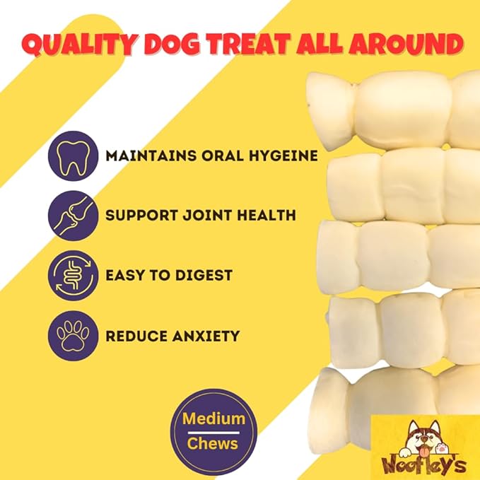 Woofley's 6 inches Buffalo Beef Cheek Roll -(50 Count)- Beef Cheek Rolls for Dogs - Long Lasting Natural Dog Chews