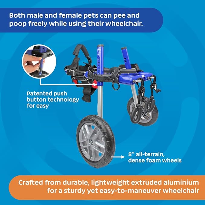 Walkin' Wheels Small Dog Wheelchair, Lightweight Dog Wheelchair for Back Legs, 15-25 lbs, for 9-11 inches Leg Height - Blue