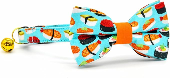 Sushi Cat Collar Bow Set, Breakaway Safety Collar, Wedding/Birthday Bowtie Collar for Kitten