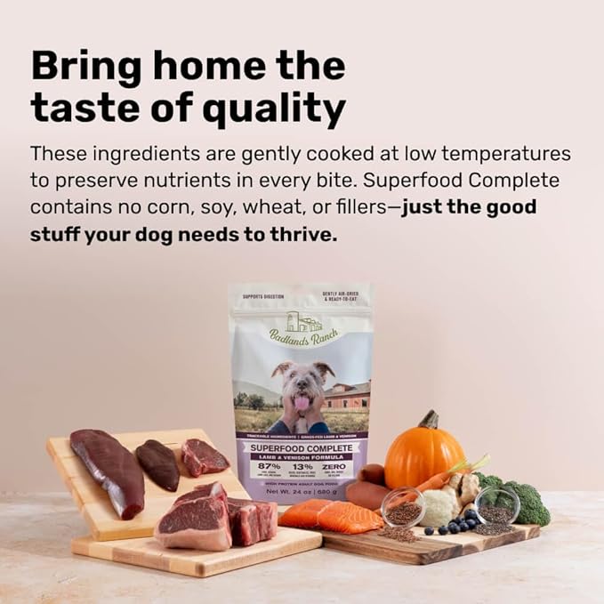 BADLANDS RANCH by Katherine Heigl – Superfood Complete Air-Dried Lamb & Venison Dog Food – High Protein with Superfoods for Daily Wellness & Consistent Nutrition – 24 oz