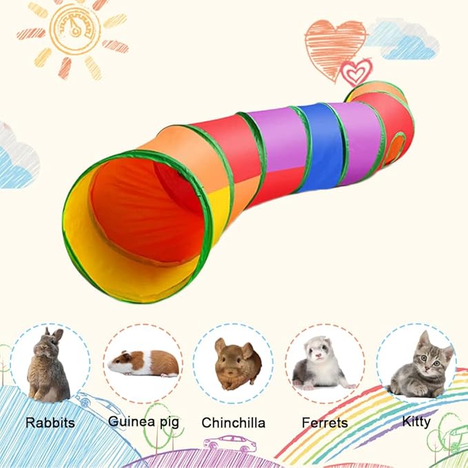 Rabbit Tunnels & Tubes Collapsible 3 Way and S-Type Tunnel Bunny Hideout Small Animal Activity Tunnel Toys for Dwarf Rabbits Bunny Guinea Pigs Kitty