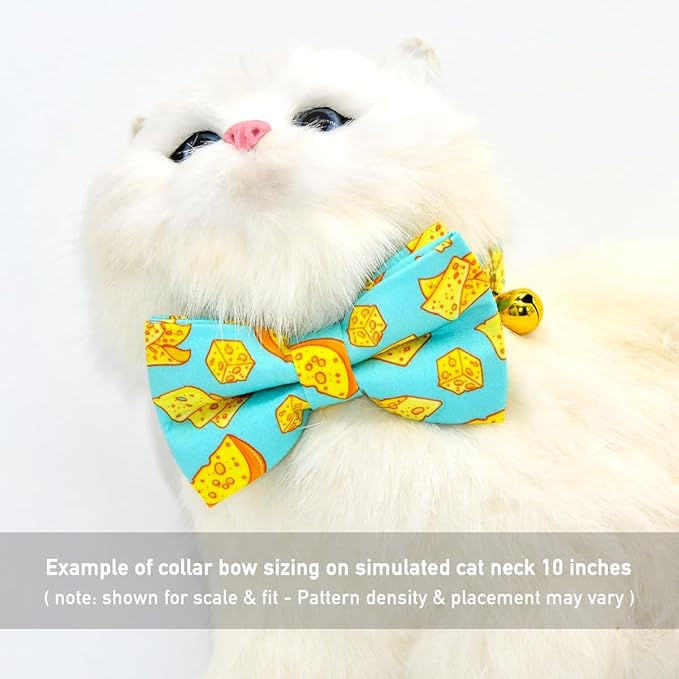 Cheese Cat Bow Tie Collar, Blue & Yellow Cheese Pattern, Wedding/Birthday/Festivals Cat Collar, Quick Release Safety Breakaway Collar
