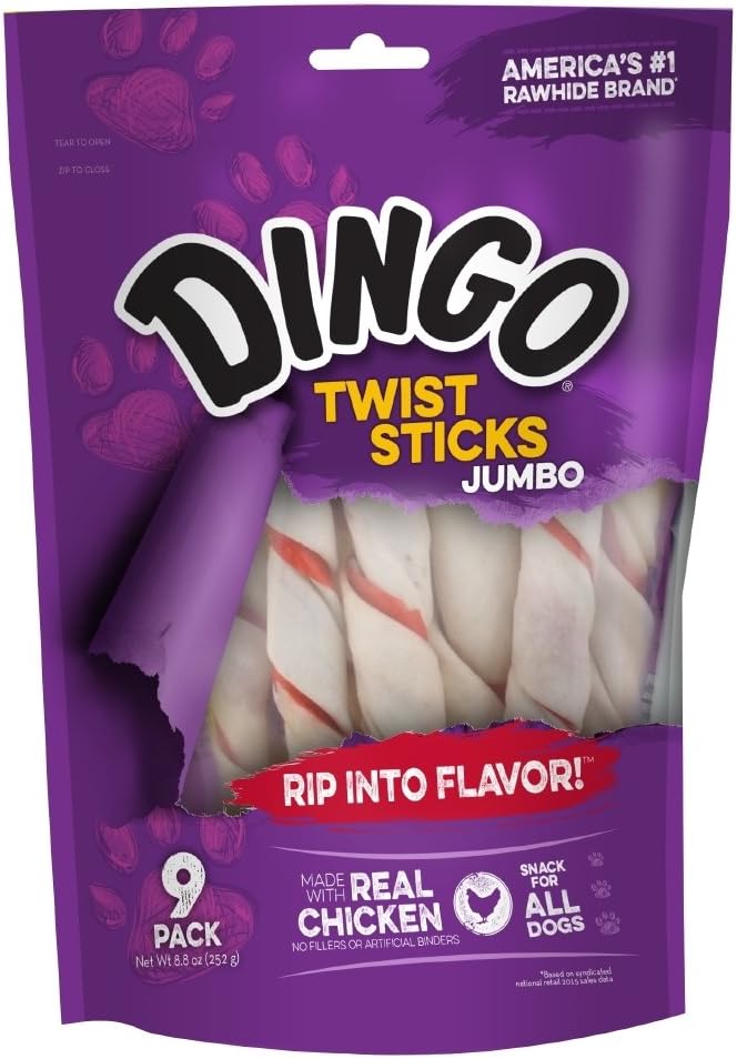 Dingo Twist Sticks Jumbo Rawhide Chews, 9-Count, 12-Packs