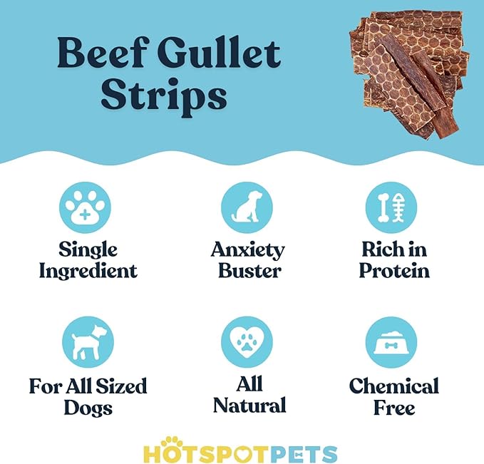 hotspot pets Beef Dog Treats Esophagus (6 Inches) - 100% Natural Healthy Chews for Dogs - Meat Jerky Snack Free of Preservatives, Hormones & from Grass Fed Cattle (100 Pack)