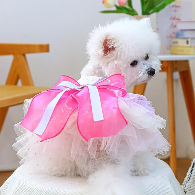ANIAC Fancy Small Dog Dress, Bow Knot Girl Puppy Clothes, Cat Princess Dress, Spring Dog Clothes Female, Formal Pet Pary Outfit for Wedding Birthday Valentines (Red Bow, Small)