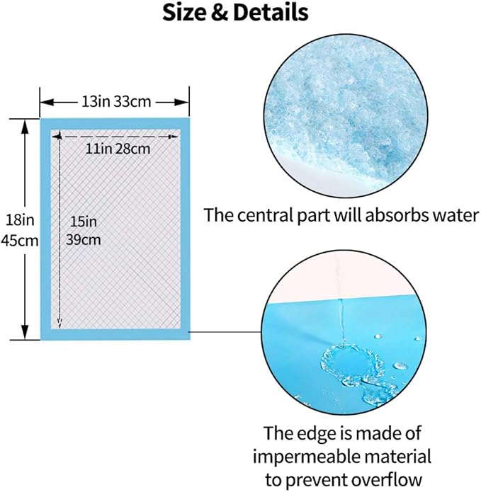 Amakunft Rabbit Pee Pads, Pet Toilet/ Potty Training Pads, Super Absorbent Guinea Pig Disposable Diaper for Hedgehog, Hamster, Chinchilla, Cat, Reptile and Other Small Animal (100pcs-18 x13, Blue)