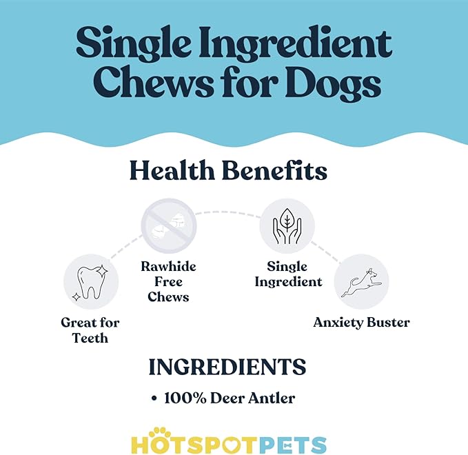 hotspot pets Small Premium Deer Antler for Dogs (3 Pack) - 4-7 Inch Long Lasting Antler Dog Chews Naturally Shed Deer Antlers Bone for Small & Medium Breed Aggressive Chewers - Sourced in USA