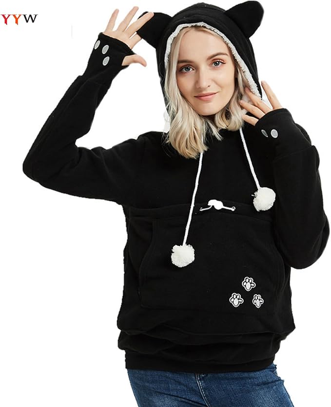 YYW Womens Pet Hoodies Pullover Sweatshirt Oversized Cat Hoodies Pet Holder Cat Dog Pouch Carriers (Gray,XXX-Large)