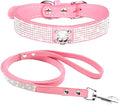 Cute Dazzling Sparkling Elegant Fancy Soft Suede Leather Bling Rhinestone Crystal Jeweled Pet Cat Dog Puppy Collar Dog Leash Combo Set (S(Neck 10-12.5"), Pink-5)