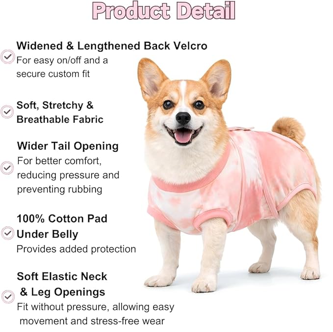 Dog Surgery Recovery Suit, E-Collar & Cone Alternative, Surgical Onesie for Dogs Cat Female Male After Spayed, Soft Body Suits Post Spay Neuter, Pet Anti Licking Abdominal Wounds Neutered Onesies, Xs