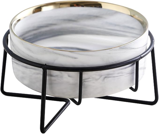 Dazzling Ceramic Elevated Cat Bowls, Gift for Cat Owner, Birthday (Medium,Grey)