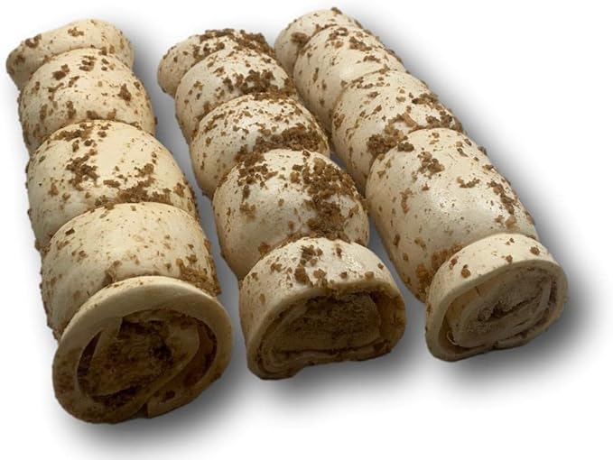 Top Dog Chews – 10” – 12” Buffalo Beef Cheek Rolls with Bully Dust Sprinkles, 3 Pack, Long Lasting Dog Bones for Aggressive Chewers, Rawhide Free Dog Treats