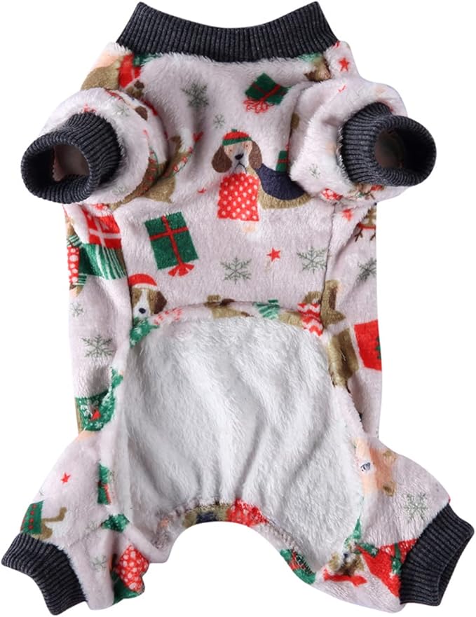 XIAOYU Christmas Dog Pajamas Soft Warm Pet Clothes Cat Apparel Winter Holiday Costumes for Small Dog Cat, Christmas Dog, XL