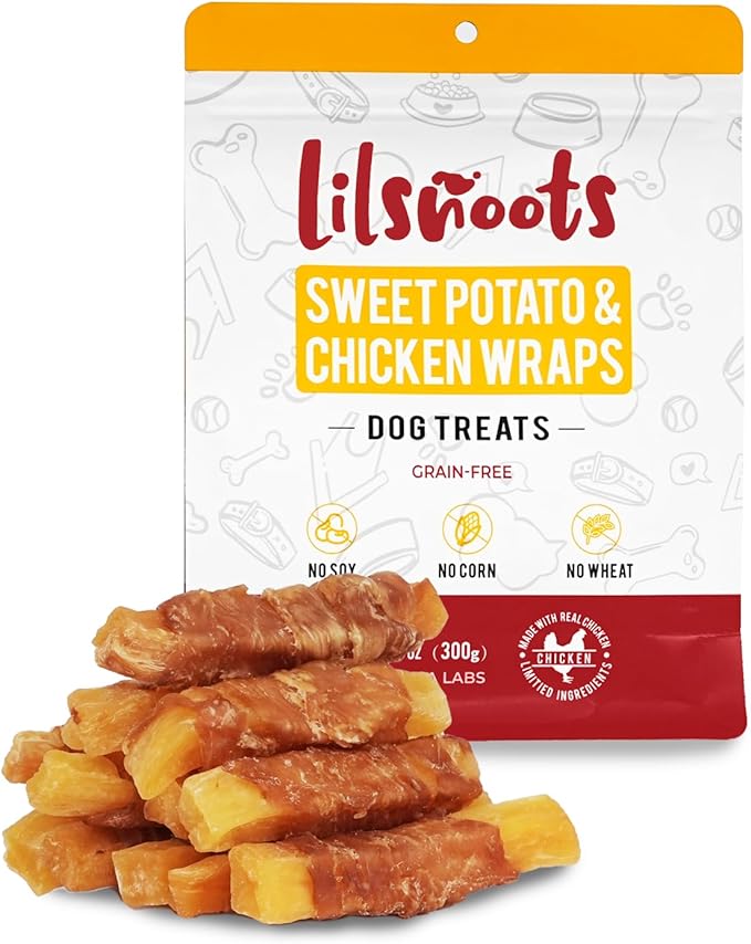Chicken Wrapped Sweet Potato Dog Treats 10.6oz Chicken Jerky Training Treats for Puppy Dogs Rawhide Gluten Grain Free w/Taurine Dog Snacks Limited-Ingredient Treats Low Fat High Protein