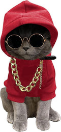 QWINEE 3Pcs Dog Hoodie Cat Apparel Dog Custume Set with Necklace and Sunglasses Pet Clothes for Puppy Small Medium Dogs Cats Red M