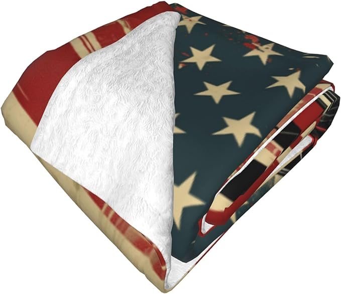 Muscle Car Blanket Gifts for Women Men Adults Car Lovers, American Flag Plush Fleece Throw Blankets, Cozy Soft Warm Bedding Decor for Sofa Living Room Travel 60"x80"