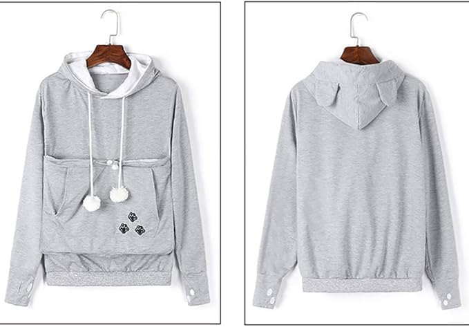 Women Pet Carrier Sweatshirt Puppy Kitten Holding Hoodies Long Sleeve Pouch Tops