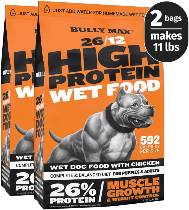Bully Max Wet Dog Food for Adults & Puppies - Dehydrated High Protein Instant Fresh Soft Dog Food with Chicken - Healthy Muscle Growth for Small & Large Breeds - 4 Dry Pounds (Makes 11 lbs. Wet Food)