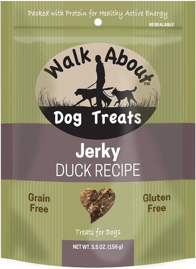 Walk About Pet, WA10049, Dog Jerky Treats, Grain-Free, Gluten-Free, Single Source Protein, Duck Recipe, Resealable Pouch, 5.5 Ounces