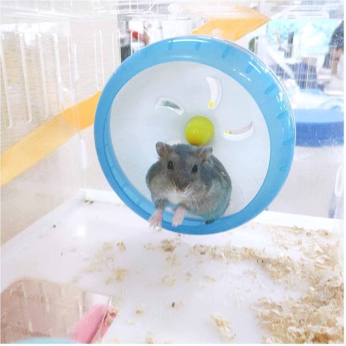 WishLotus Hamster Running Wheel, Silent Jogging Exercise Toy Hamsters Cage Accessory for Drawf Hamster Golden Silk Shih Tzu Bear (Blue)