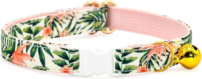 Bow Tie Cat Collar Set, Wedding/Birthday Gift for Cat, Summer Strelizia Flower Floral, Cat Accessories