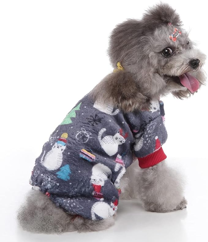 XIAOYU Christmas Dog Pajamas Soft Warm Pet Clothes Cat Apparel Winter Holiday Costumes for Small Dog Cat, Christmas Cat, M