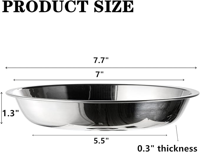 DEAYOU 5 Pack Stainless Steel Cat Bowls, 7.7" Wide Shallow Cat Food and Water Dish, 16 OZ Basic Pet Feed Bowl, Metal Replacement Bowl Plate for Kitten, Puppy, Dog, Elevated Stand, Whisker Friendly