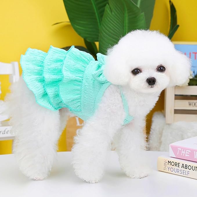 2 Pack Summer Dog Dresses with Bow Girl Puppy Clothes for Small Dog Spring Cat Outfit Sleeveless Pet Tiered Layered Cake Dress for Kitten Chihuahua Pomeranian Yorkie (Pink Blue, Large)