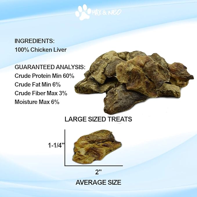 Max and Neo Freeze Dried Chicken Liver Dog Treats - Single Ingredient, Pasture Raised, Antibiotic Free, Human Grade Chicken Grown in The USA - We Donate 1 for 1 to Dog Rescues for Every Product Sold