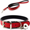Metal Buckle Pet Collar and Leash Set with Bell Suit for Cats or Puppy Dogs White/Black/Red/Pink/Blue/Brown (M (Collar + Leash), Red)