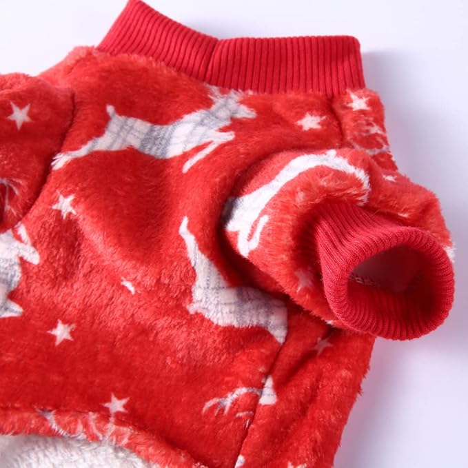 XIAOYU Christmas Dog Pajamas Soft Warm Pet Clothes Cat Apparel Winter Holiday Costumes for Small Dog Cat, Christmas Deer, M
