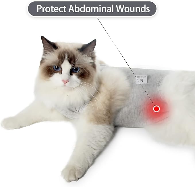 Cat Recovery Suit for Male and Female Surgical Post Surgery Soft Cone Onesie Shirt Clothes Neuter Licking Protective Diapers Outfit Cover Kitten Spay Collar(L, White)