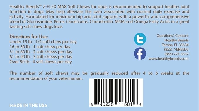 Healthy Breeds Tibetan Terrier Z-Flex Max Hip & Joint Soft Chews 100 Count