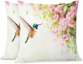 Pillow Covers Flying Hummingbird and Pink Flowers Oil Painting 18X18 Inch,Throw Pillow Covers Decor for Couch Bedroom Living for Men Women Pack of 2