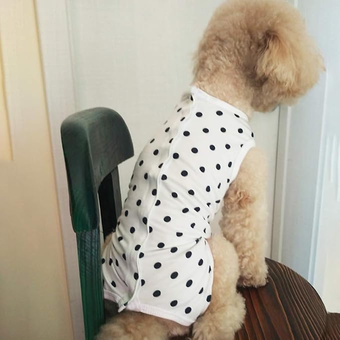 Dog’s Recovery Suit Post Surgery Shirt for Puppy, Wound Protective Clothes for Little Animals(White spot-l)