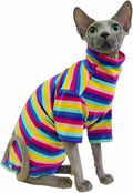 Vintage Stripes Sphynx Hairless Cats Shirt Cotton Cat Turtleneck Pet Clothes Kitten T-Shirts with Sleeves for Sphynx Cornish Rex, Devon Rex, Peterbald (Rainbow Stripe, Large (Pack of 1))